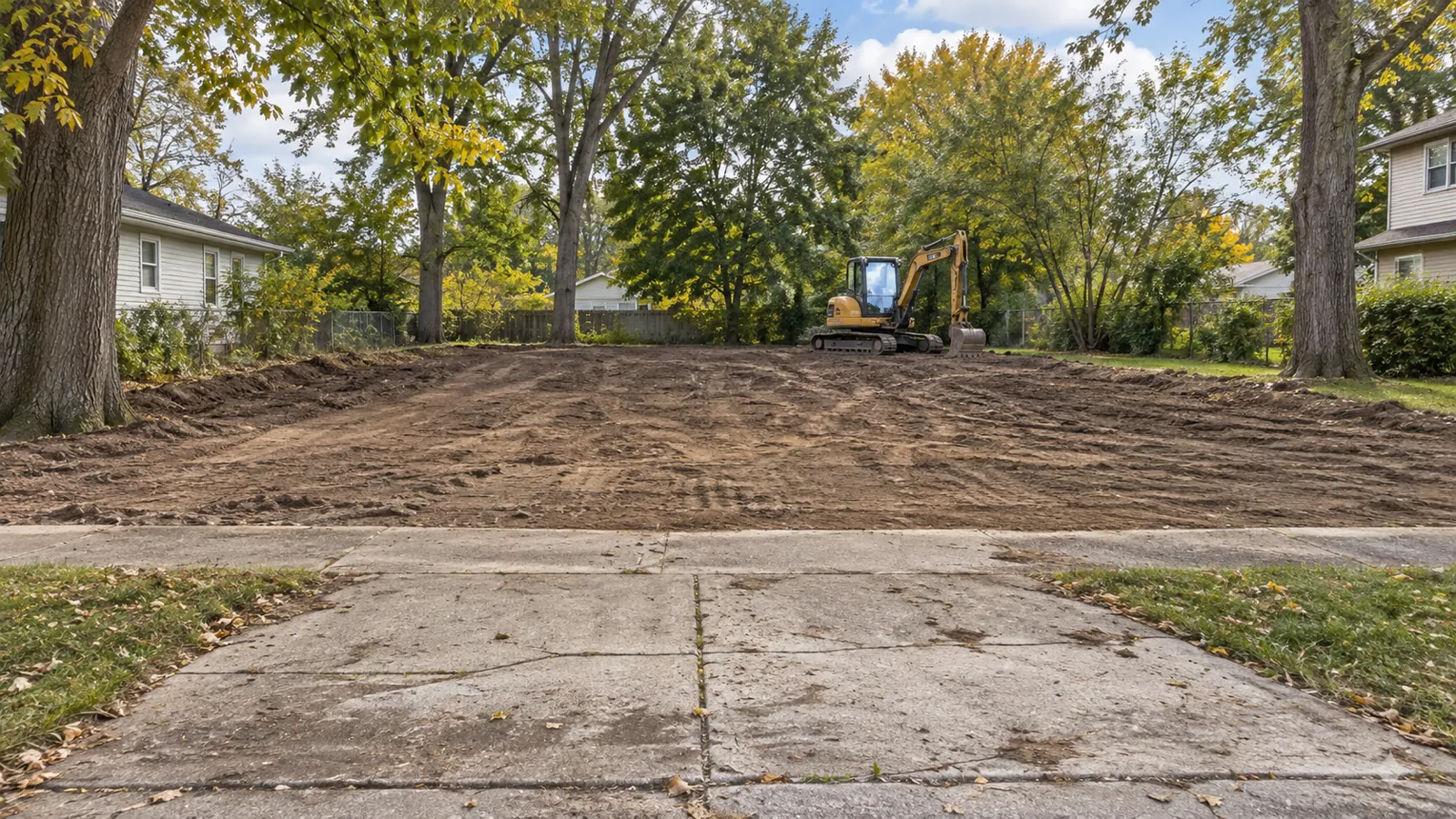 Rough-graded residential lot with fresh fill where an old house was removed