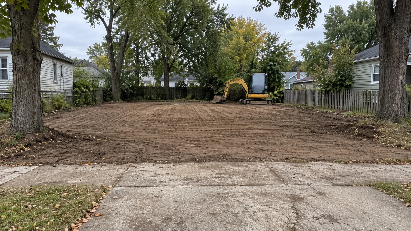 Rough-graded lot with fresh fill where an old house was removed in early fall